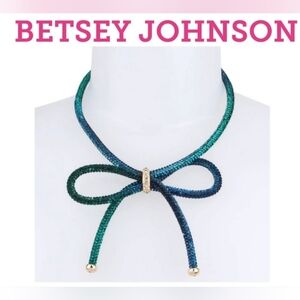 BETSEY JOHNSON Blue Green Bow Necklace! NWT!